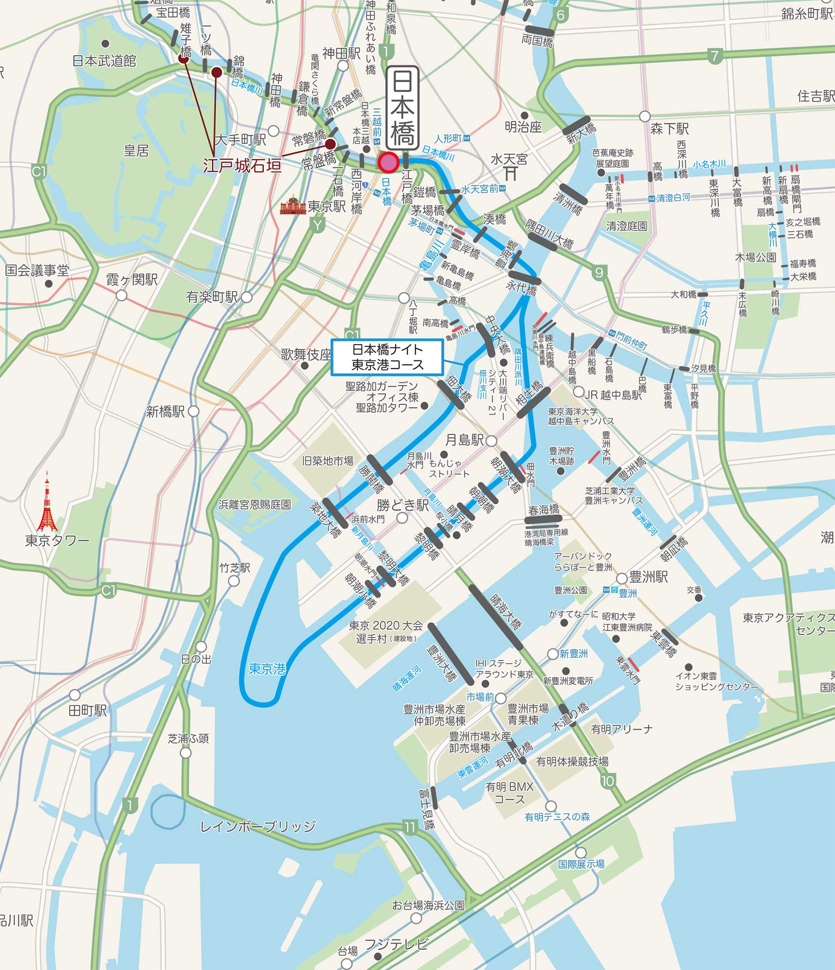 日本橋ナイトクルーズ70分 東京港コース